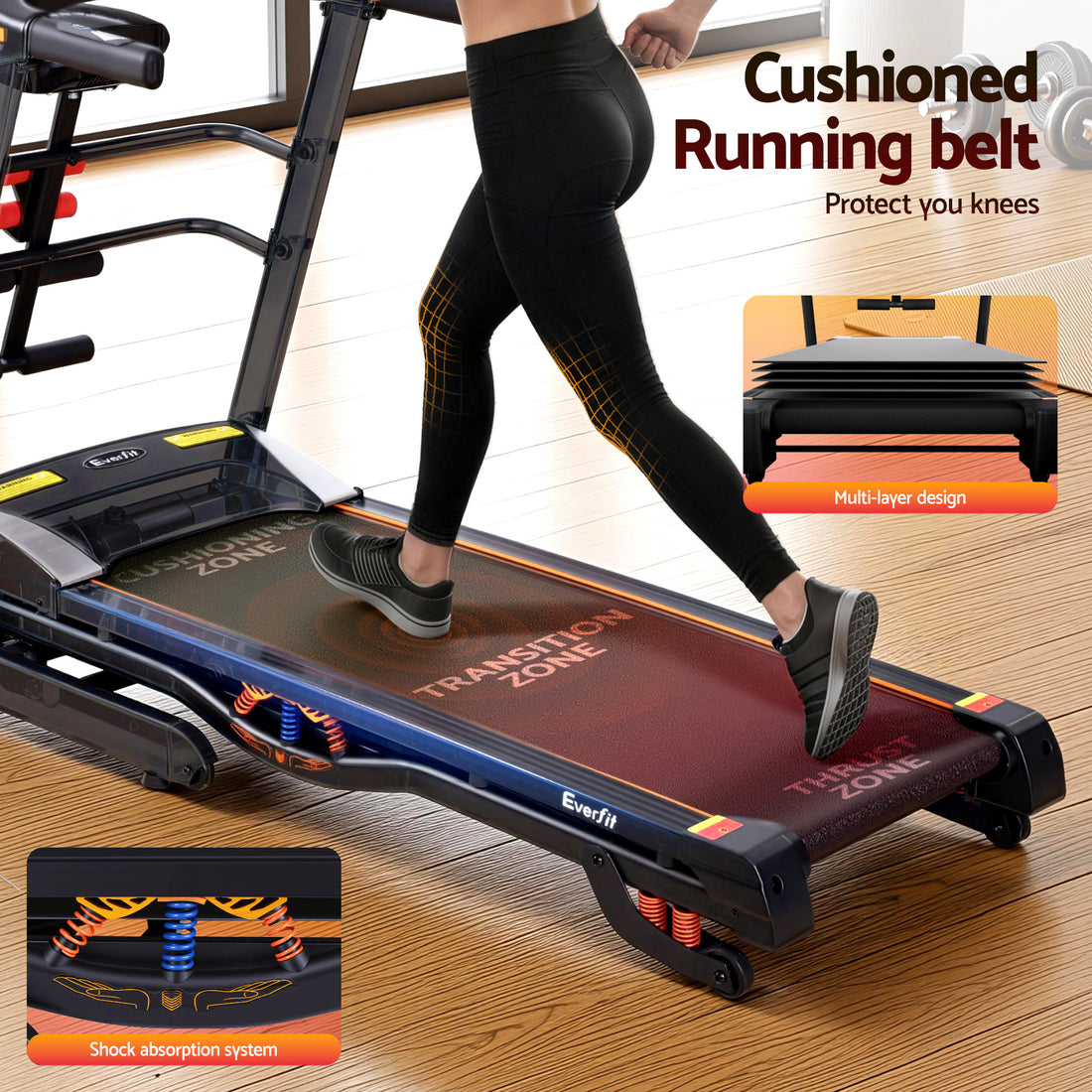 Treadmill Electric Home Gym Fitness Exercise Machine with Massager 480mm - Black
