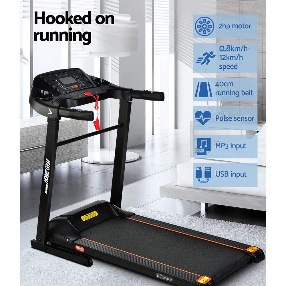 Treadmill Electric Home Gym Fitness Exercise Machine Foldable 400mm - Black