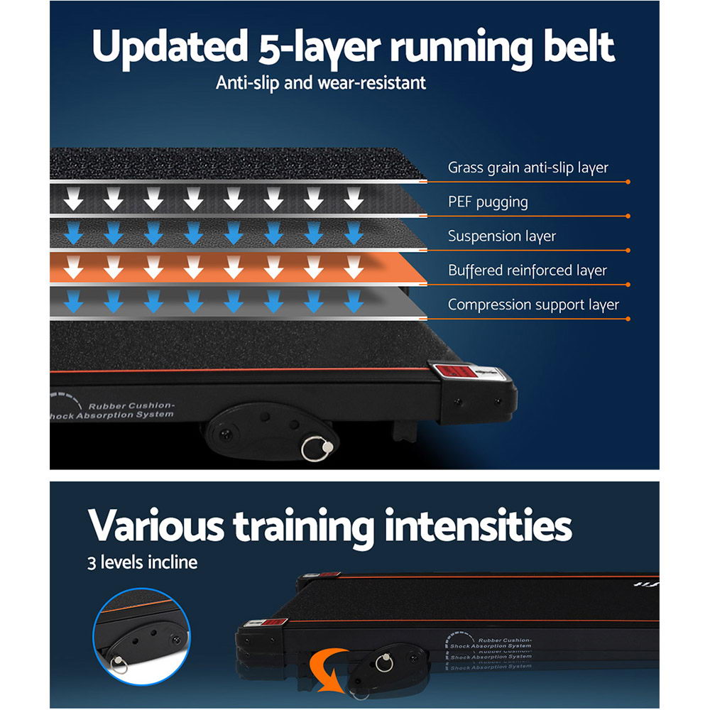 Treadmill Electric Home Gym Fitness Exercise Machine Incline 400mm - Black