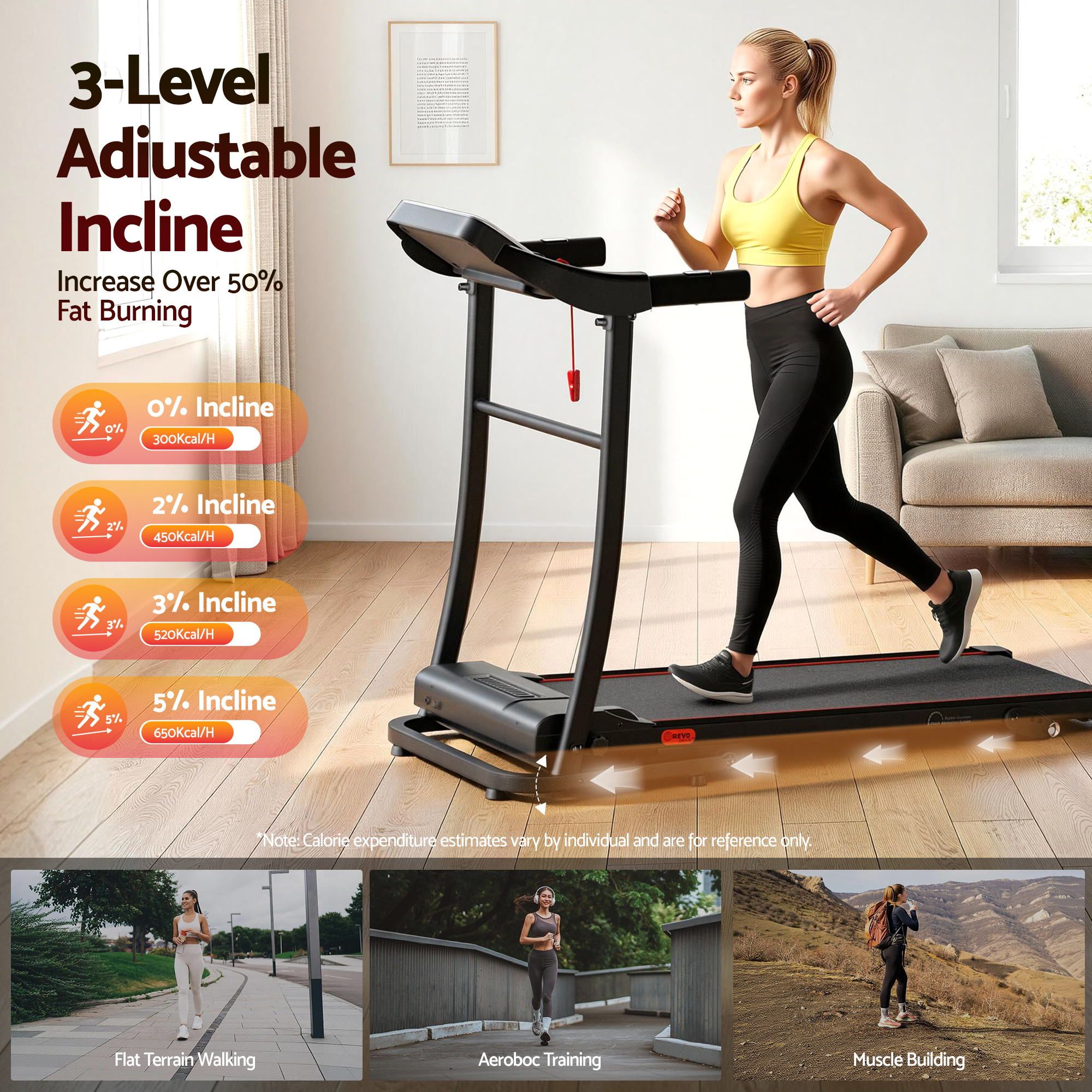 Treadmill Electric Home Gym Fitness Exercise Machine Incline 400mm - Black