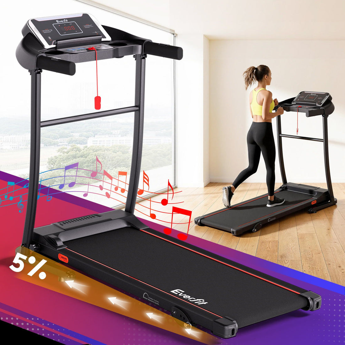 Treadmill Electric Home Gym Fitness Exercise Machine Incline 400mm - Black