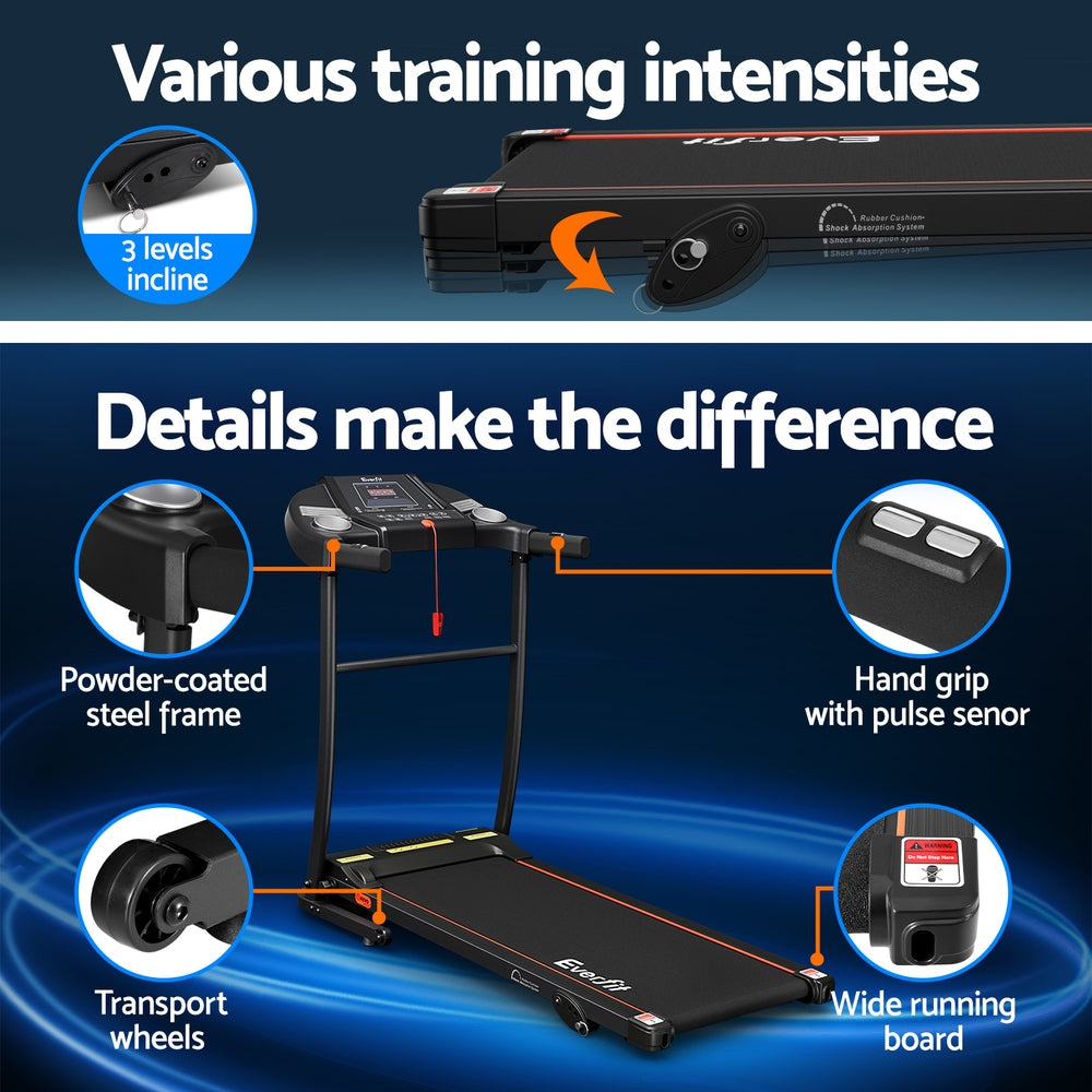 Treadmill Electric Home Gym Fitness Exercise Equipment Incline 400mm - Black