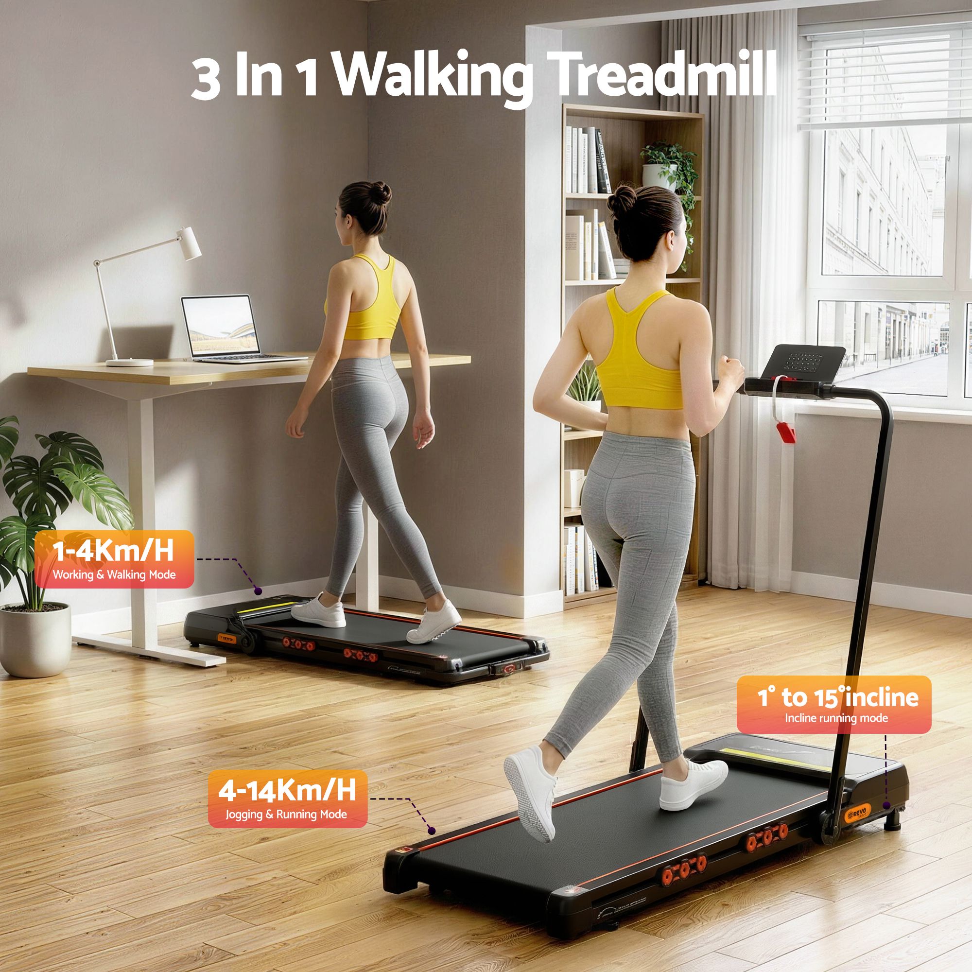 Everfit 3 in 1 Treadmill Electric Walking Pad Auto Incline Foldable for Home Gym Black