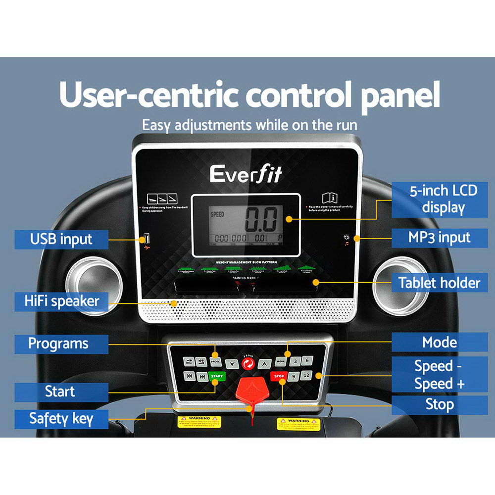 Treadmill Electric Home Gym Fitness Exercise Machine Hydraulic 420mm - Black