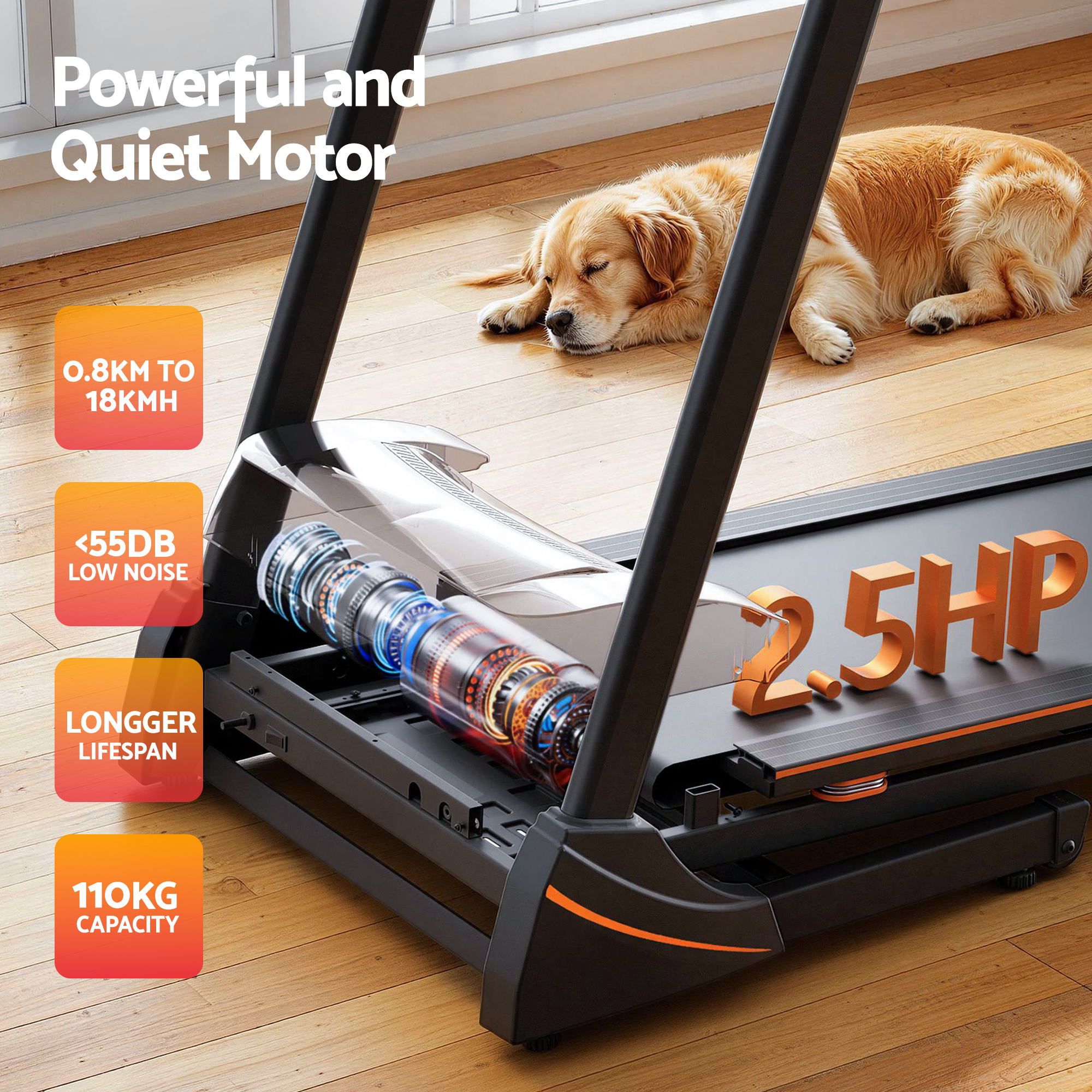 Treadmill Electric Home Gym Fitness Exercise Machine Hydraulic 420mm - Black