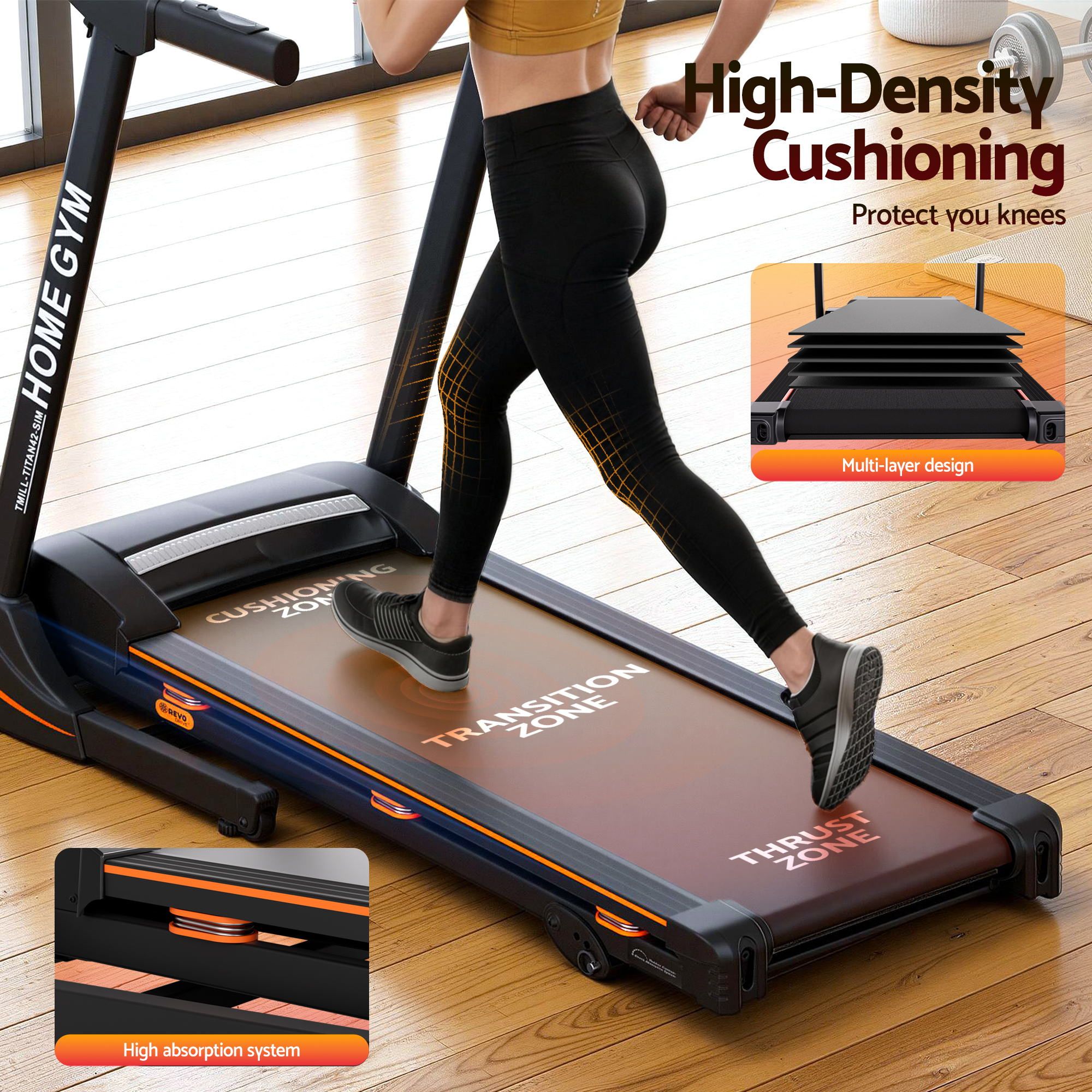 Treadmill Electric Home Gym Fitness Exercise Machine Hydraulic 420mm - Black