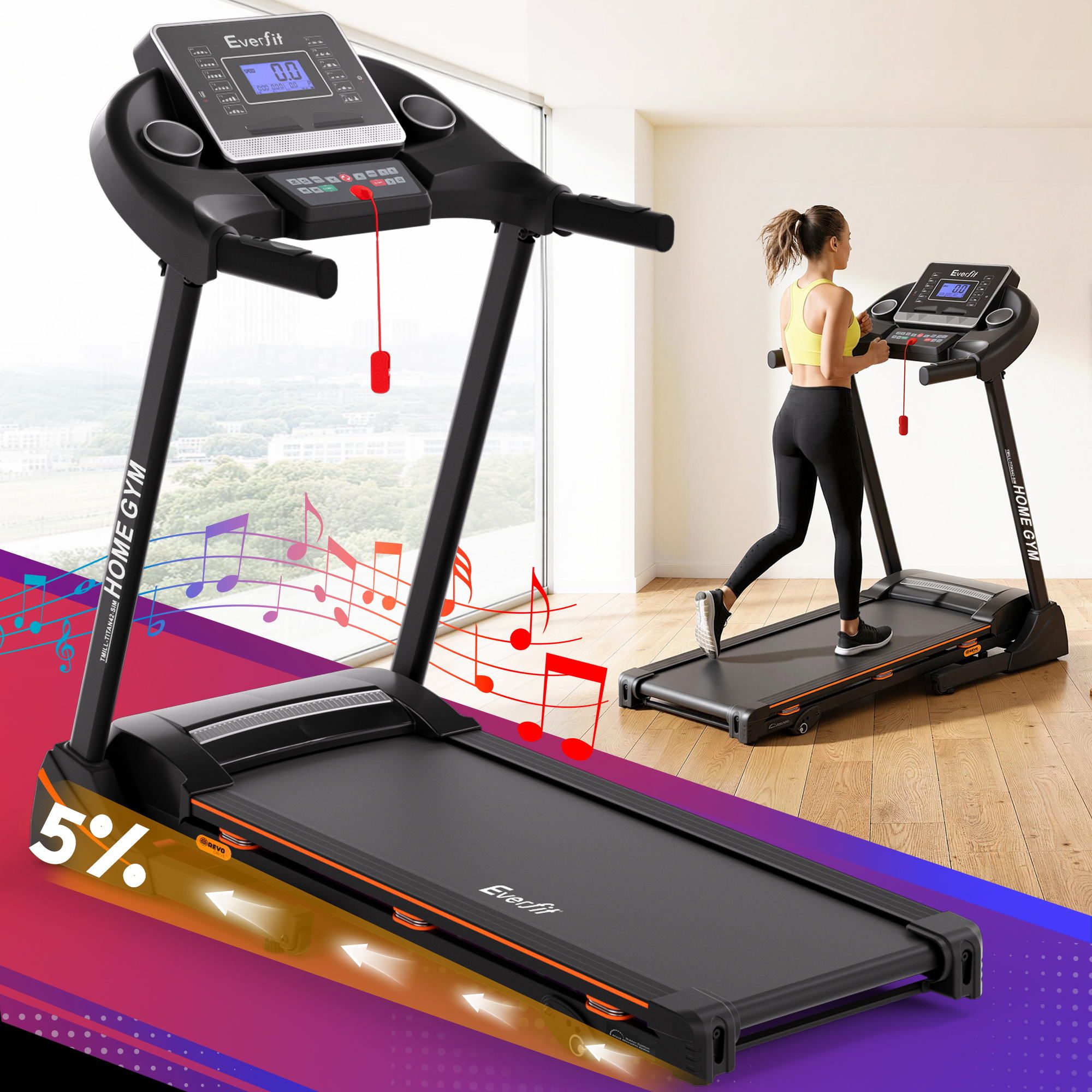 Treadmill Electric Home Gym Fitness Exercise Machine Hydraulic 420mm - Black