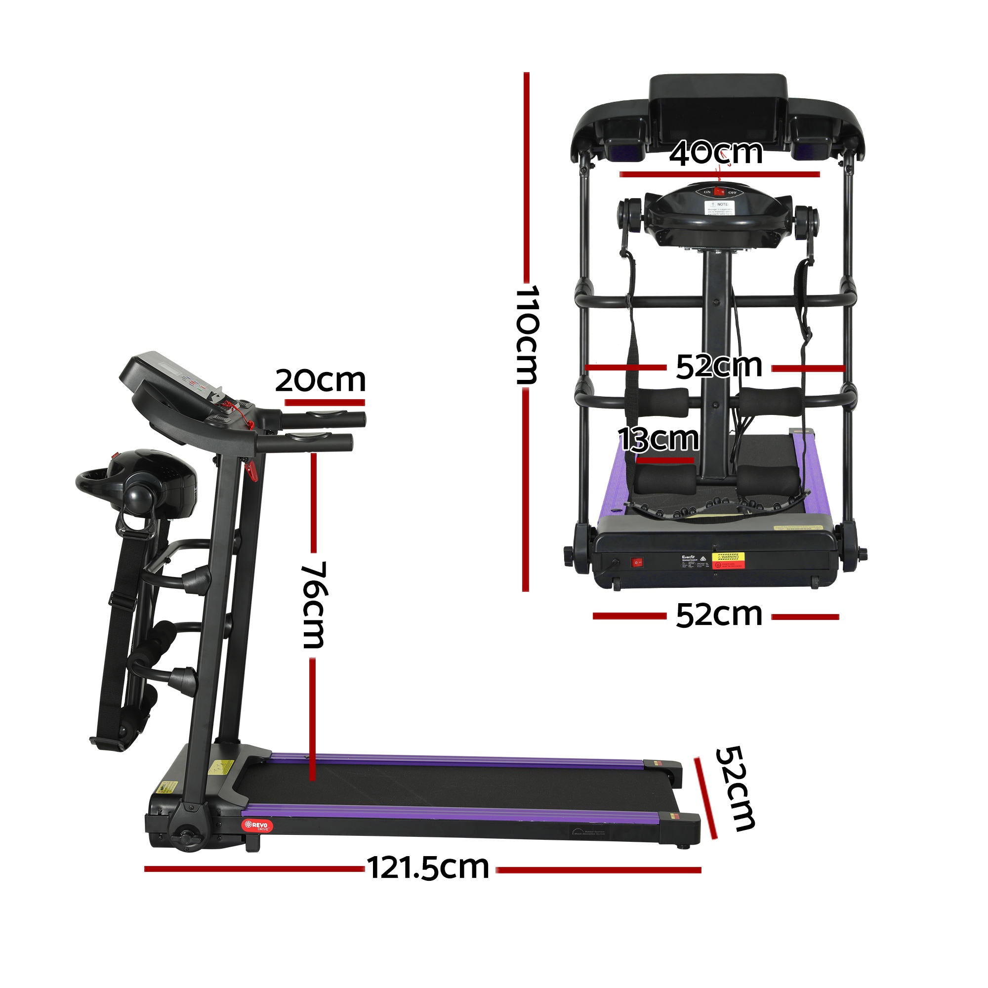 Treadmill Electric Home Gym Fitness Exercise Machine with Massager 400mm - Black