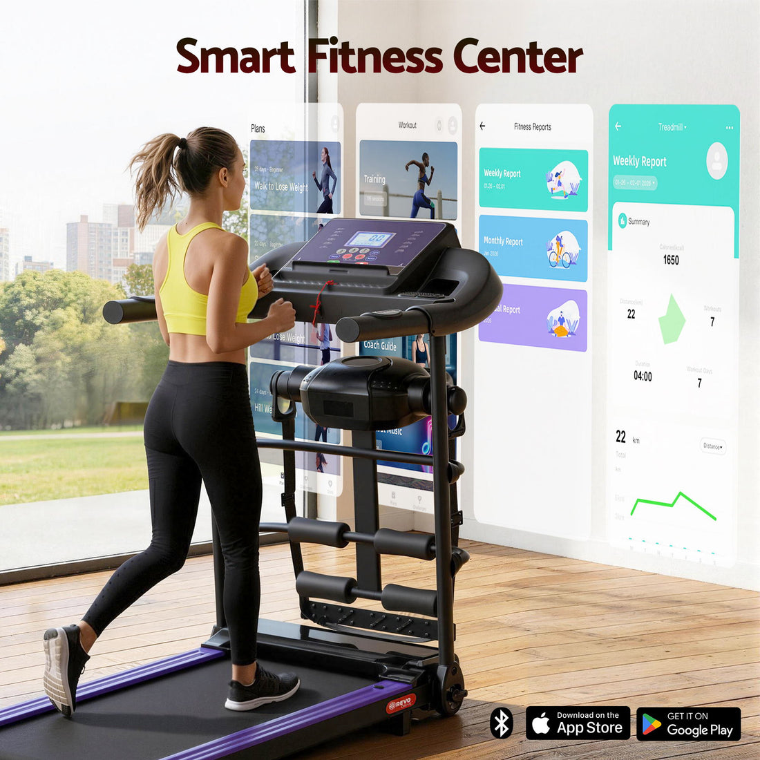 Treadmill Electric Home Gym Fitness Exercise Machine with Massager 400mm - Black