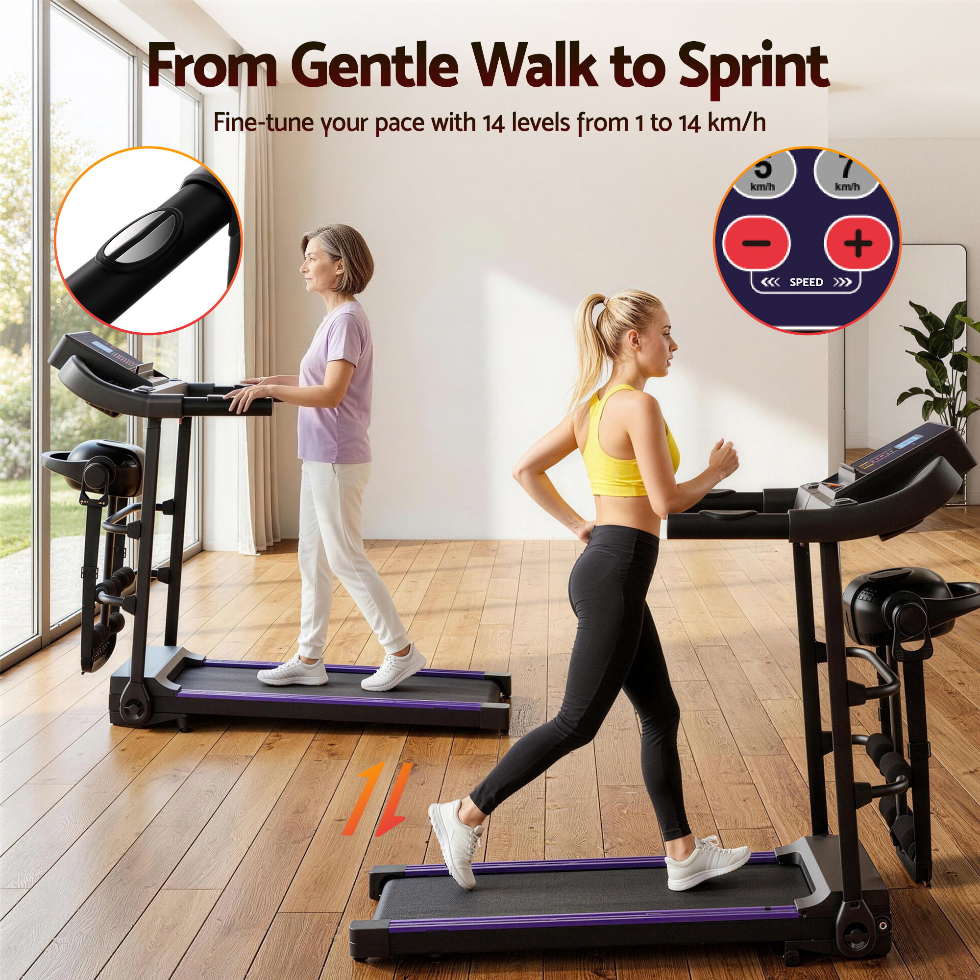 Treadmill Electric Home Gym Fitness Exercise Machine with Massager 400mm - Black