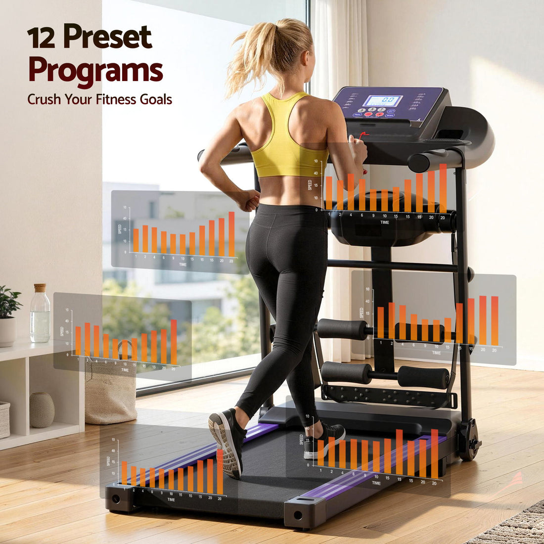 Treadmill Electric Home Gym Fitness Exercise Machine with Massager 400mm - Black