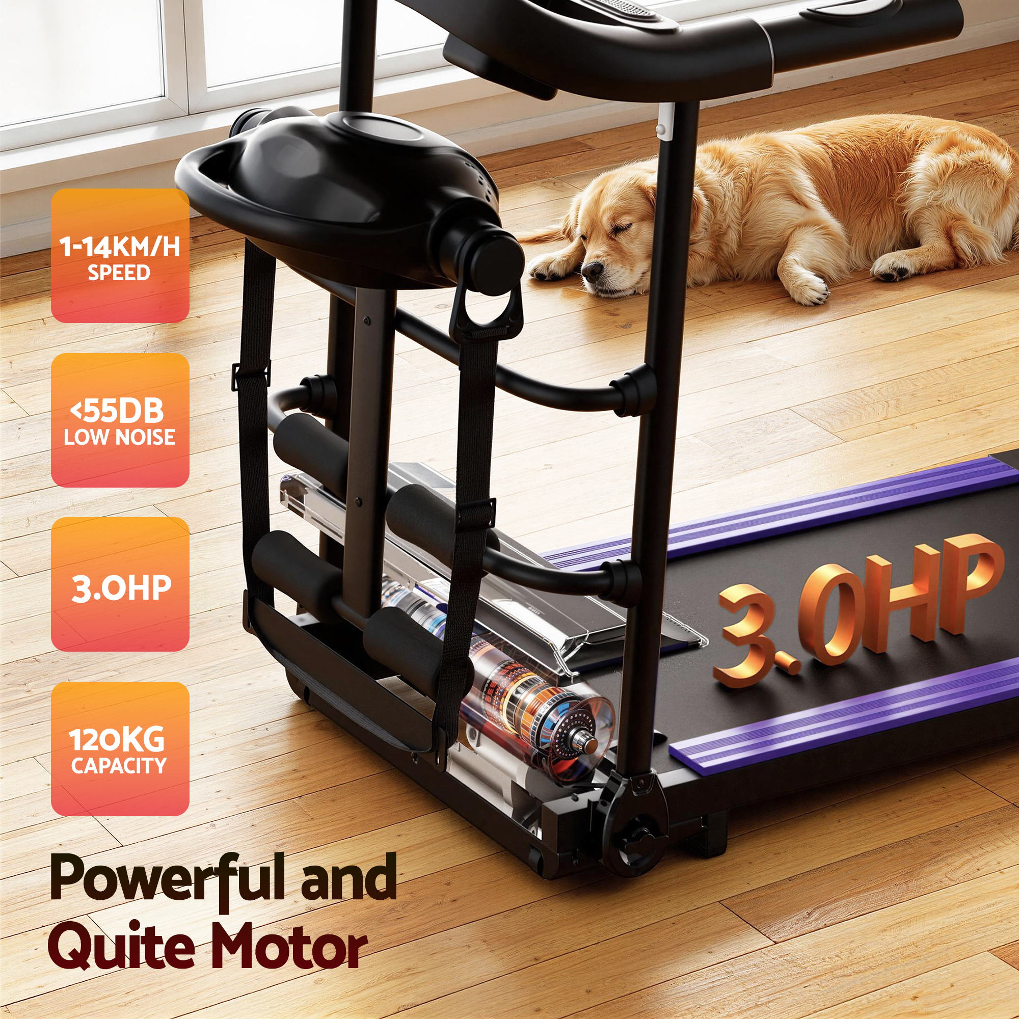 Treadmill Electric Home Gym Fitness Exercise Machine with Massager 400mm - Black