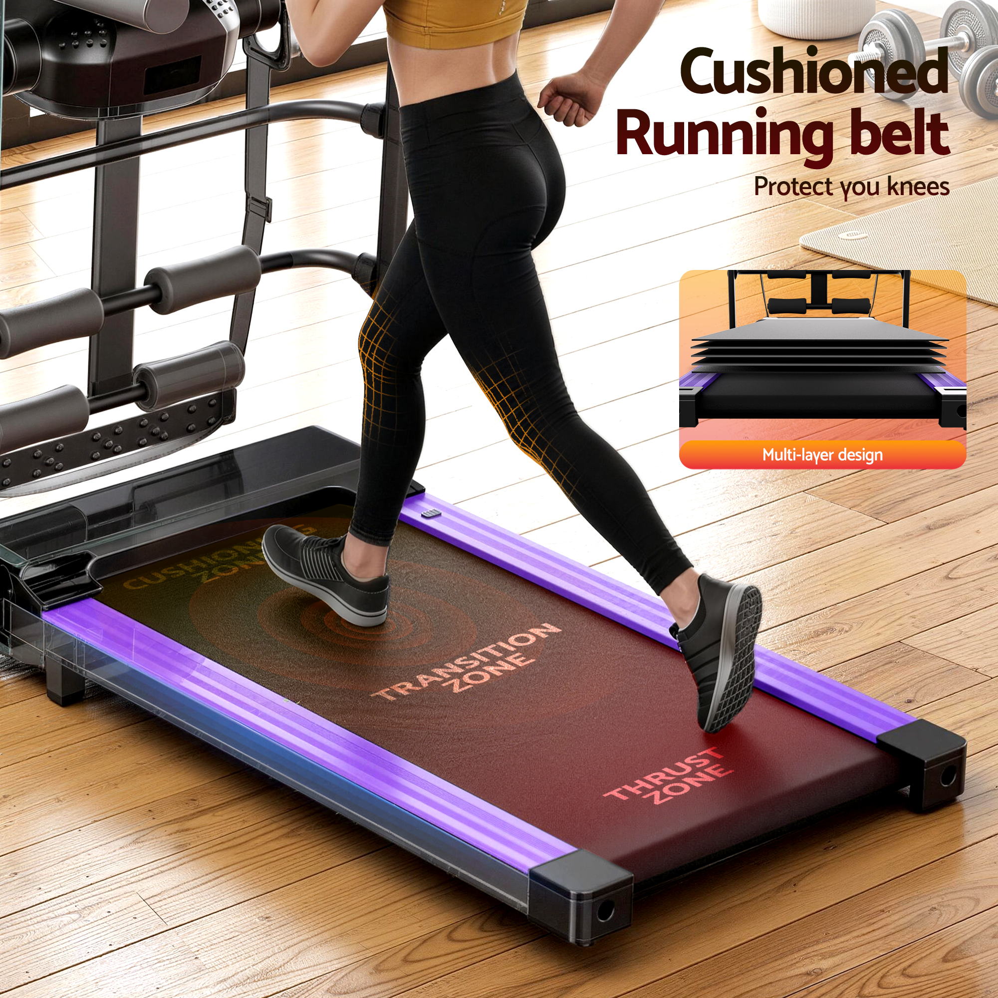 Treadmill Electric Home Gym Fitness Exercise Machine with Massager 400mm - Black