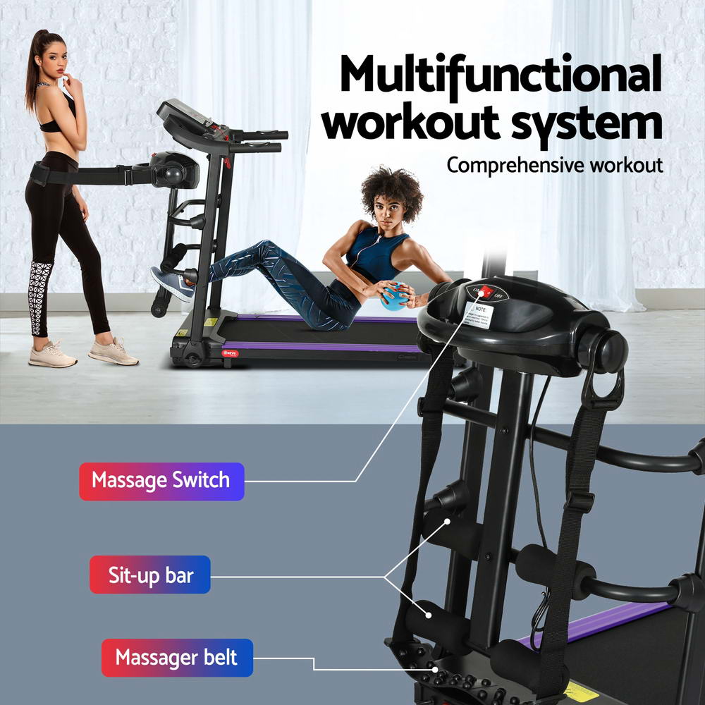 Treadmill Electric Home Gym Fitness Exercise Machine with Massager 400mm - Black