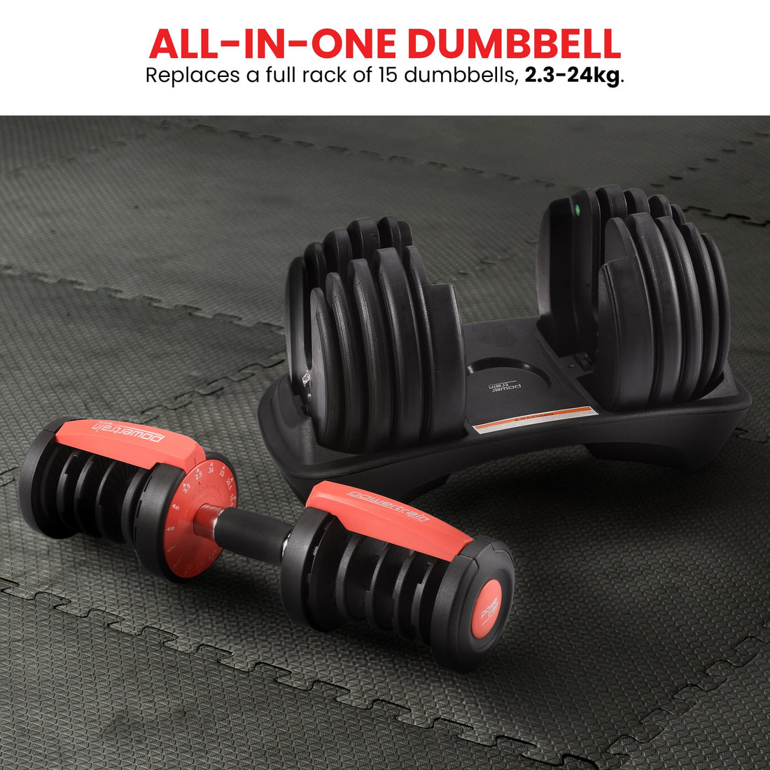 Powertrain 48kg Adjustable Dumbbells 15-in-1 Home Gym Weights – Red
