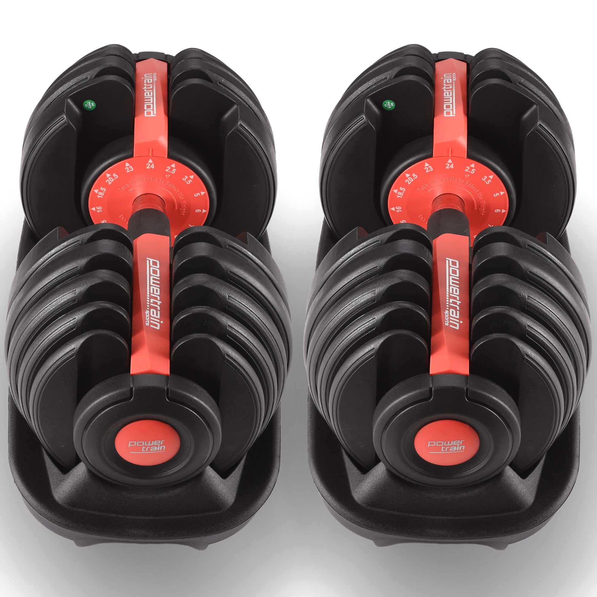 Powertrain 48kg Adjustable Dumbbells 15-in-1 Home Gym Weights – Red
