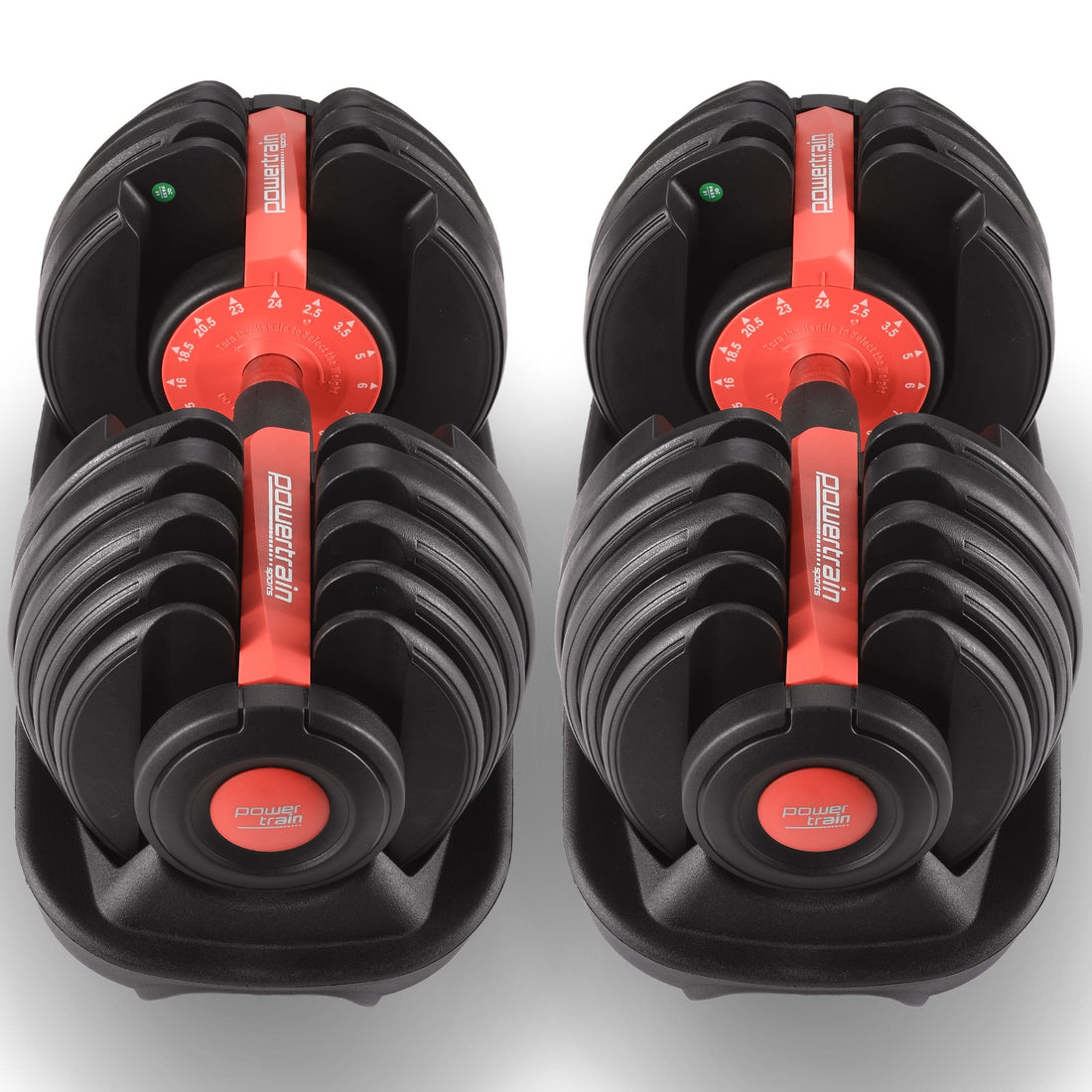 Powertrain 48kg Adjustable Dumbbells 15-in-1 Home Gym Weights – Red