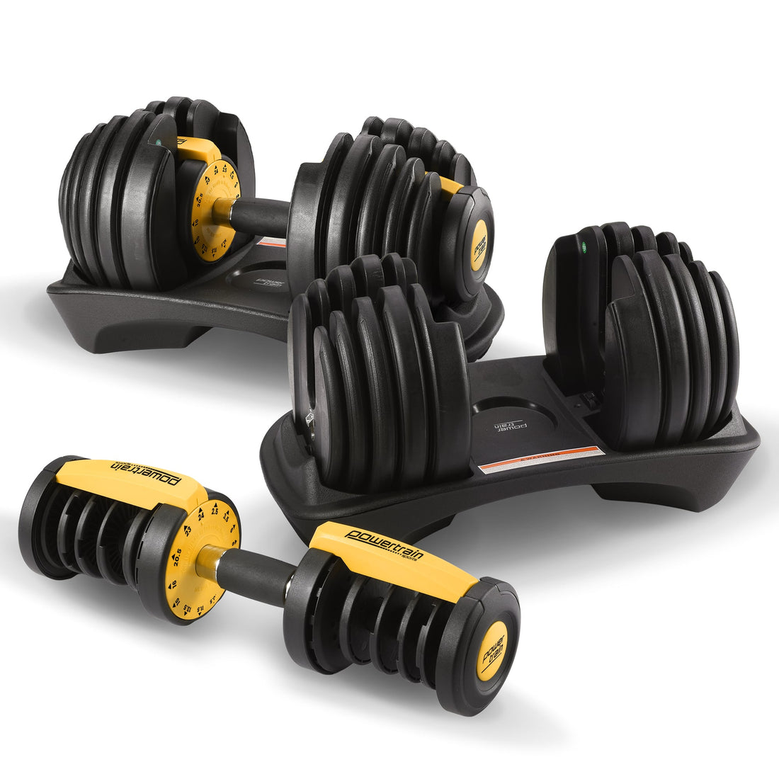 Powertrain  48KG Adjustable Dumbbell Set With Stand - Gold