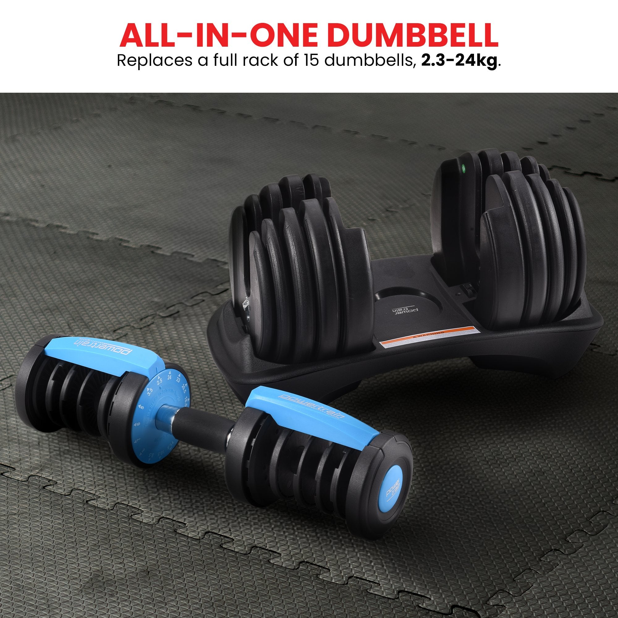 Powertrain 2x 24kg Adjustable Dumbbell Home Gym Set
