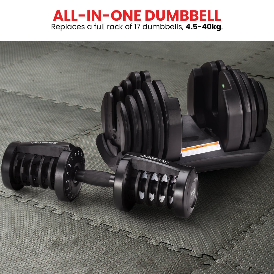 Powertrain 2 x 40kg Powertrain Adjustable Dumbbells Home Gym Set