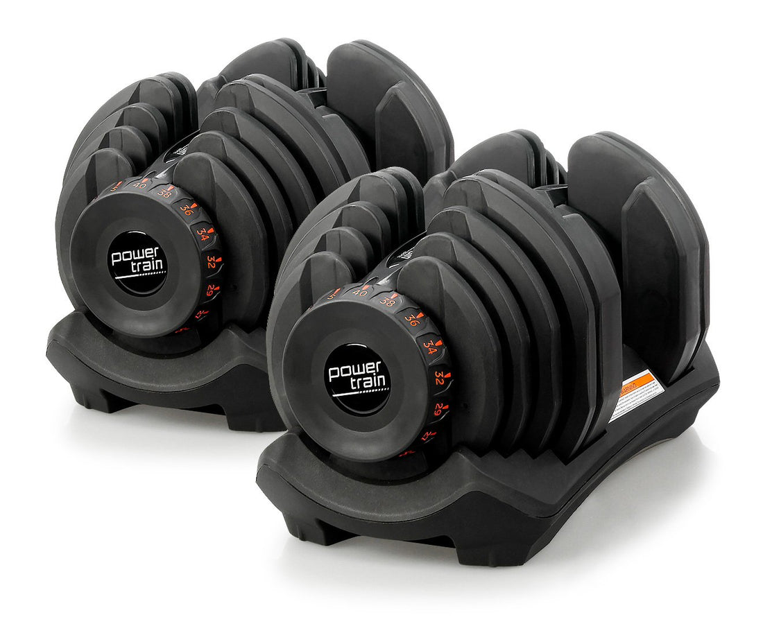 Powertrain 2 x 40kg Powertrain Adjustable Dumbbells Home Gym Set