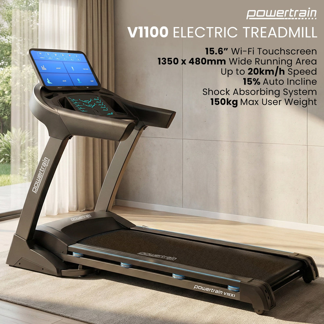 Powertrain V1100 Treadmill with Wifi Touch Screen & Incline