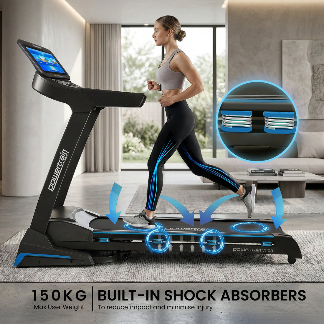 Powertrain V1100 Treadmill with Wifi Touch Screen & Incline