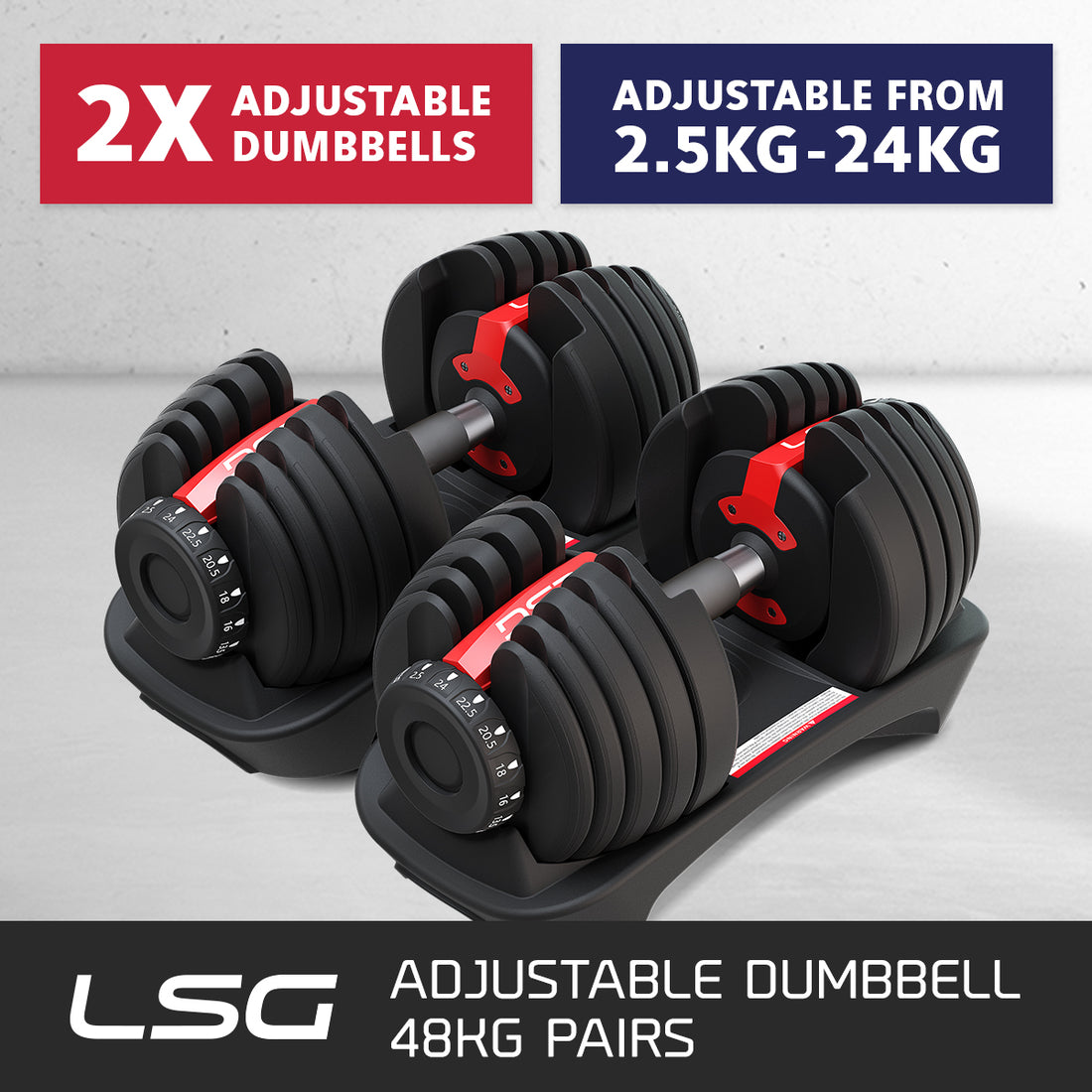 LSG Adjustable Dumbbells 2.5kg-24kg (Pairs)