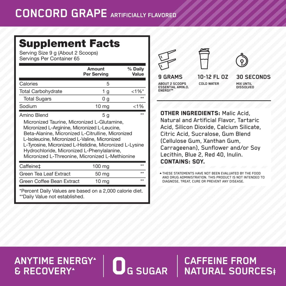 Amino Energy, Concord Grape, 65 Serves, 585 G
