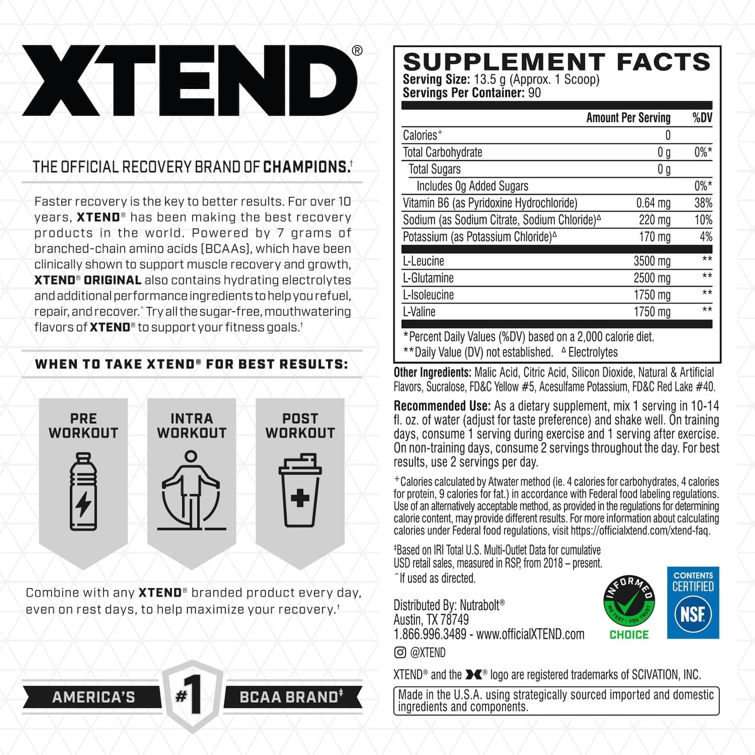 Xtend BCAA Powder, Branched Chain Amino Acids, Bcaas, Mango, 90 Servings