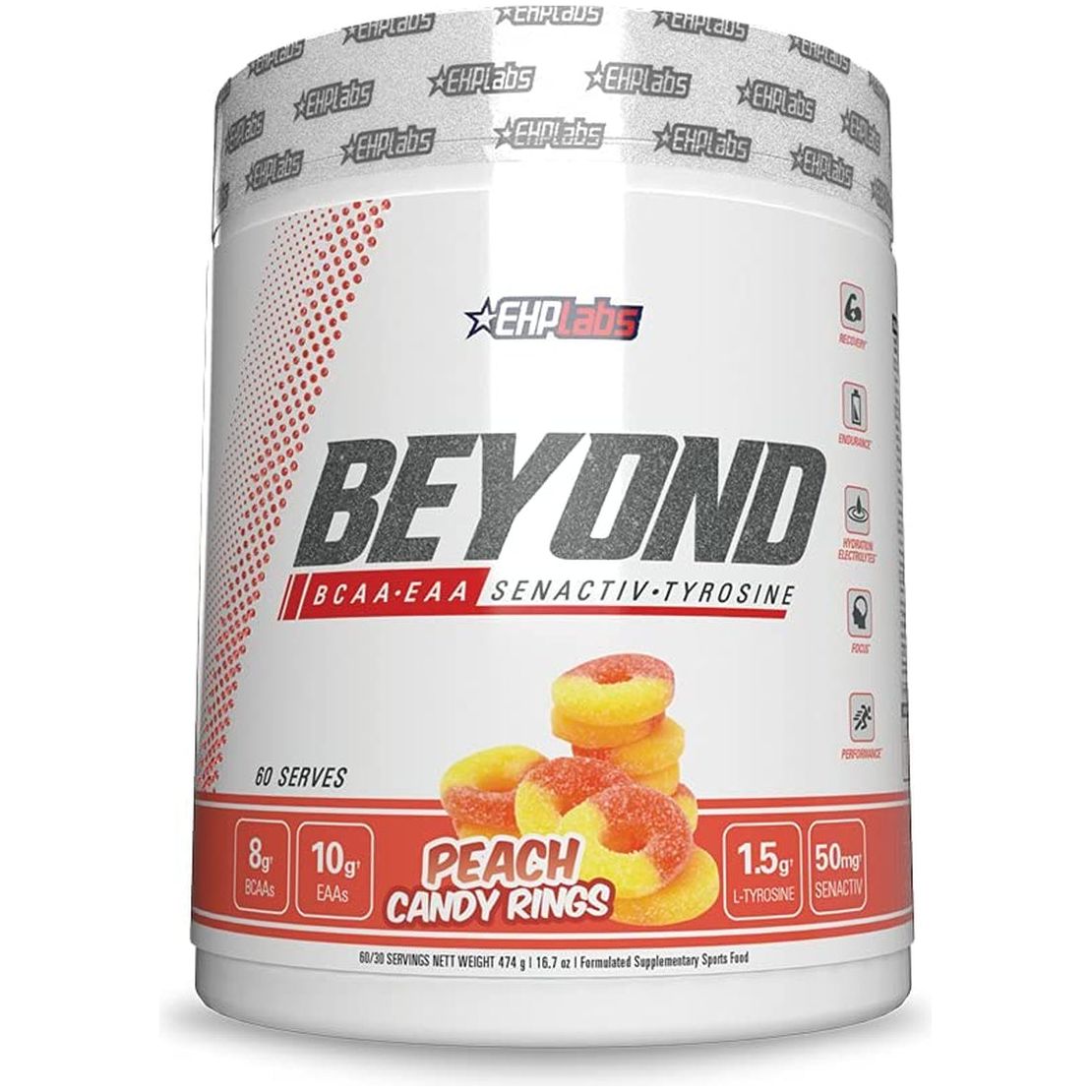 Beyond BCAA + EAA by Ehplabs - 10G of Essential Amino Acids, Assists with Muscle Endurance, Recovery & Fatigue (Peach Candy Rings)