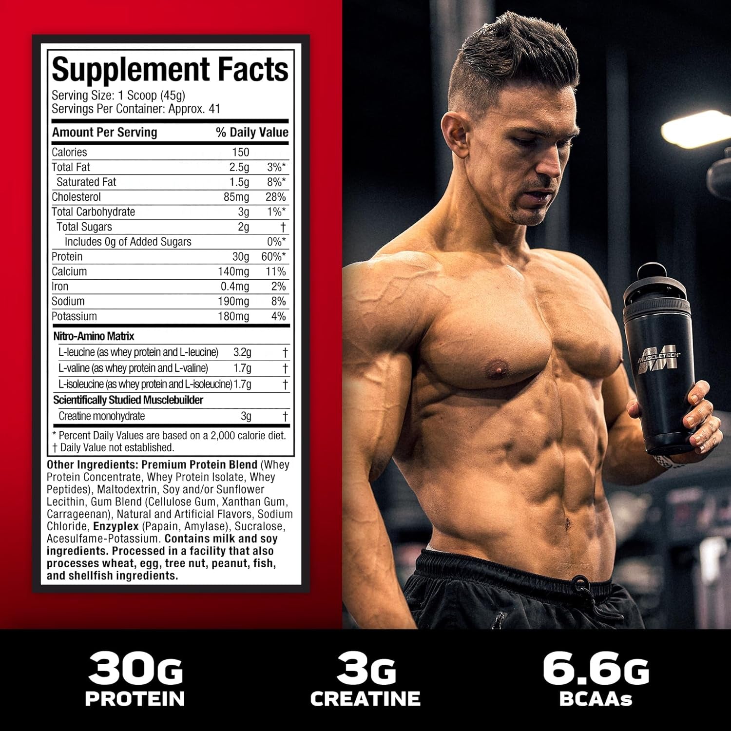 Whey Protein Powder, Nitro-Tech Whey Protein Isolate + Peptides, Lean Protein Powder with Creatine, Sports Nutrition Protein Powder for Men & Women, Vanilla, 1.81Kg (40 Servings)